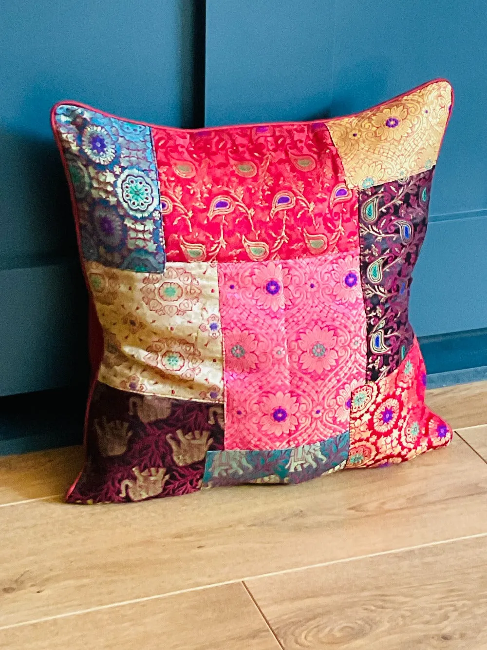 Jaipur Cushion Cover Recycled Indian Sari's and Brocade Patchwork Design