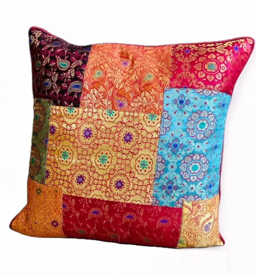 Jaipur Cushion Cover Recycled Indian Sari's and Brocade Patchwork Design