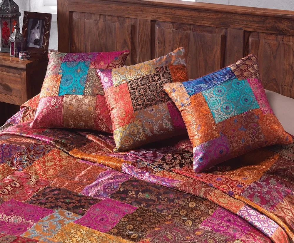 Jaipur Cushion Cover Recycled Indian Sari's and Brocade Patchwork Design