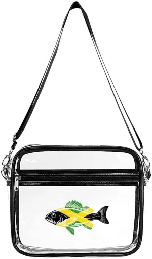 Jamaican Flag with Cod Fish Large Clear Stadium Bag Clear Mini Messenger Bags with 2 Compartments Crossbody Bag