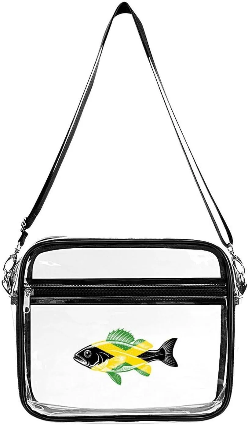 Jamaican Flag with Cod Fish Large Clear Stadium Bag Clear Mini Messenger Bags with 2 Compartments Crossbody Bag