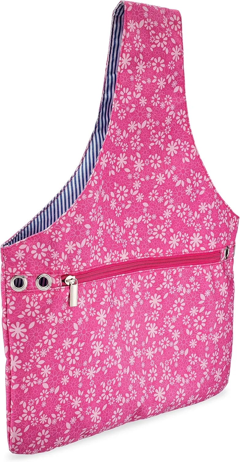 JamieCraft Yarn Bag – Portable, Light, and Easy to Carry Canvas Wrist Bag for Crochet and Knitting On The Go, Project Bag Holds Supplies and 14 Inch Needles or Hooks (Pink Floral)