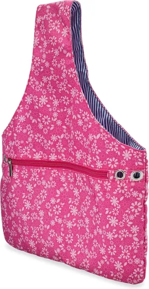 JamieCraft Yarn Bag – Portable, Light, and Easy to Carry Canvas Wrist Bag for Crochet and Knitting On The Go, Project Bag Holds Supplies and 14 Inch Needles or Hooks (Pink Floral)
