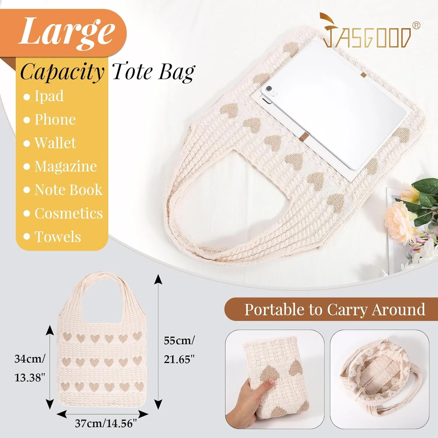 JASGOOD Crochet Beach Bags for Women Knit Summer Vacation Tote Bag Aesthetic Tote Boho Shoulder Handbag