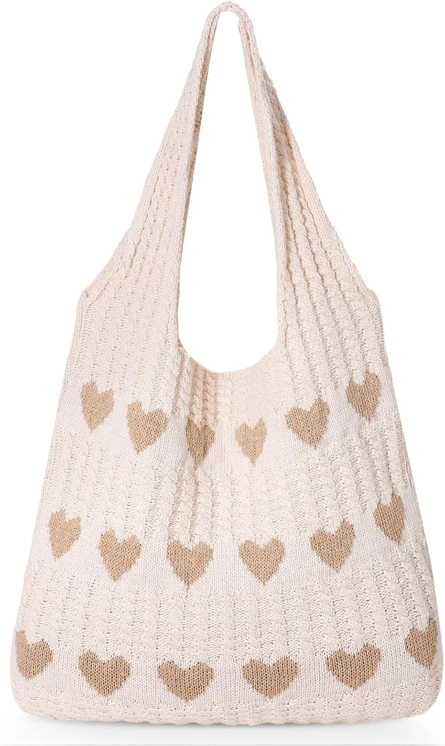 JASGOOD Crochet Beach Bags for Women Knit Summer Vacation Tote Bag Aesthetic Tote Boho Shoulder Handbag
