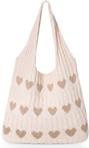 JASGOOD Crochet Beach Bags for Women Knit Summer Vacation Tote Bag Aesthetic Tote Boho Shoulder Handbag