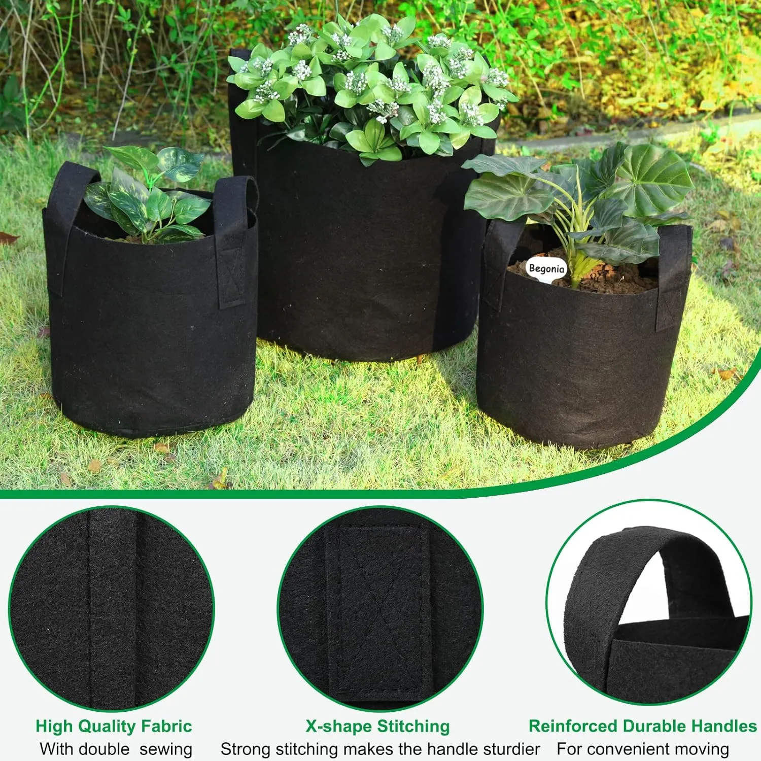 JERIA 24-Pack 10 Gallon Nonwoven Grow Bags, Plant Grow Bags，Heavy Duty Aeration Fabric Pots with Durable Handles, Come with 24 Pcs Plant Labels