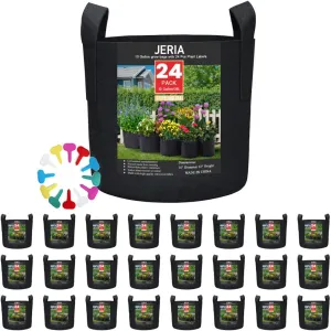 JERIA 24-Pack 10 Gallon Nonwoven Grow Bags, Plant Grow Bags，Heavy Duty Aeration Fabric Pots with Durable Handles, Come with 24 Pcs Plant Labels