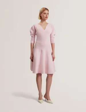 Jescka Sculptured Knit Skater Dress Lt-Pink