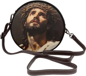 Jesus With Crown Of Thornes Women Round Crossbody Bags Leather Sling Bag Purse