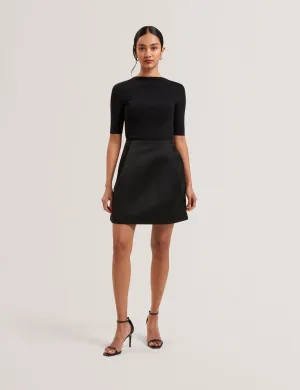 Jolain Knit Bodice Satin Skirt Mini Dress Black