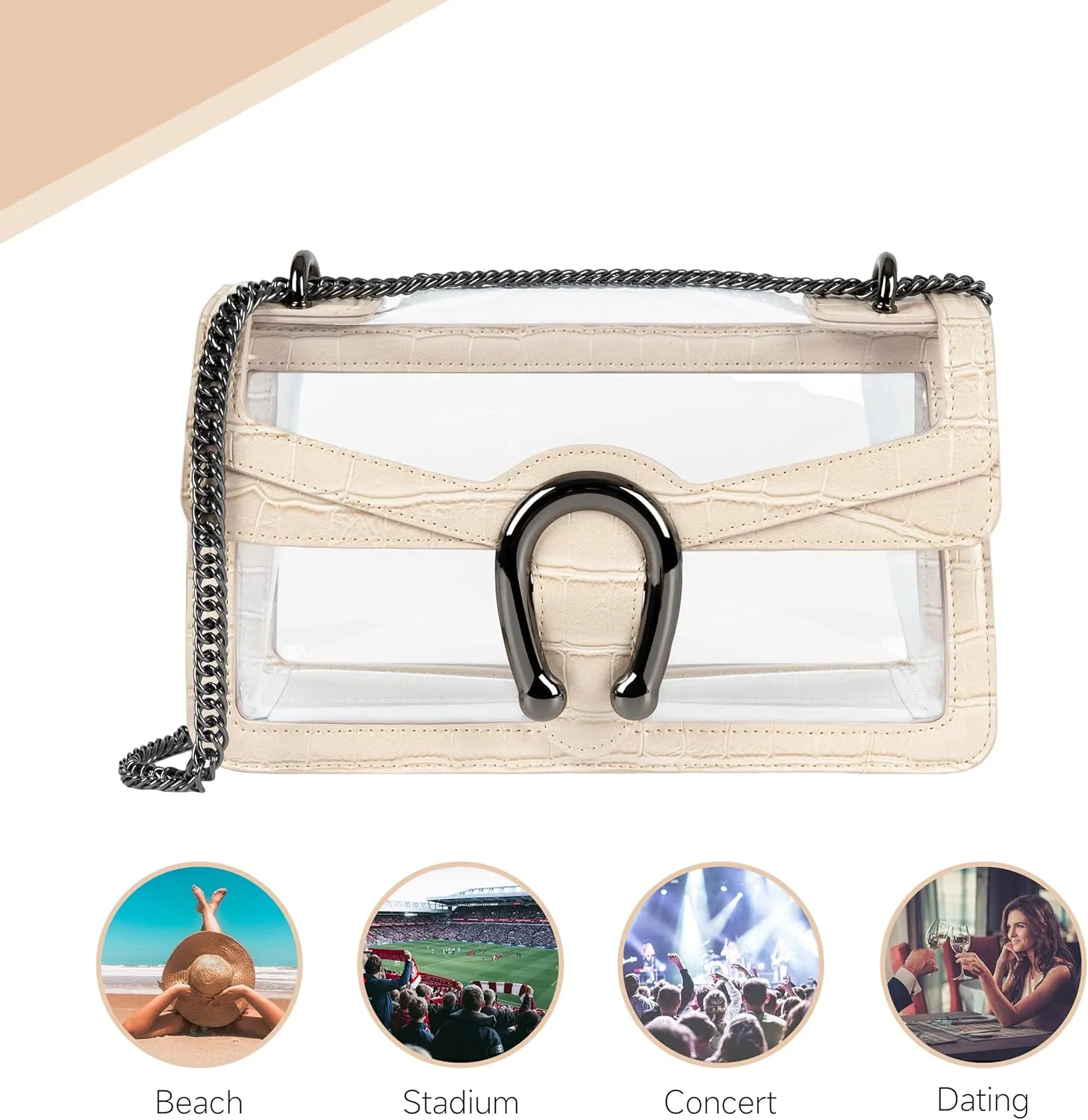 Joryin Women's Stadium Approved Crossbody Bag for Women, Small Clear Bag Shoudler Purse with Chain Strap