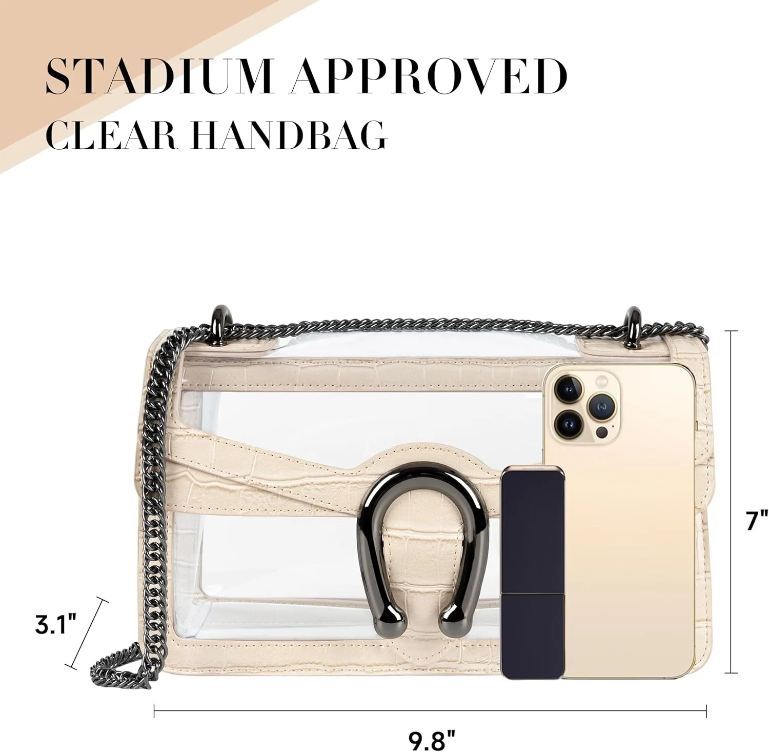 Joryin Women's Stadium Approved Crossbody Bag for Women, Small Clear Bag Shoudler Purse with Chain Strap