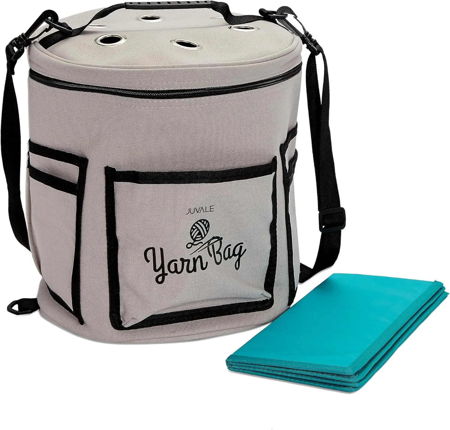 Juvale Grey Yarn Bag with Dividers for Portable Knitting Kit, Crochet Bag for Accessories and Supplies Storage (11.8 x 9.8 In)