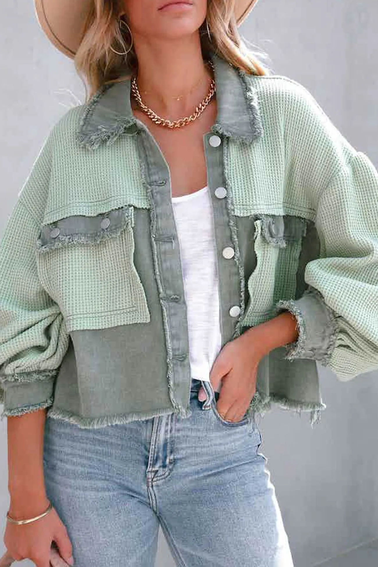 KAITLYN | Waffle Patchwork Denim Jacket