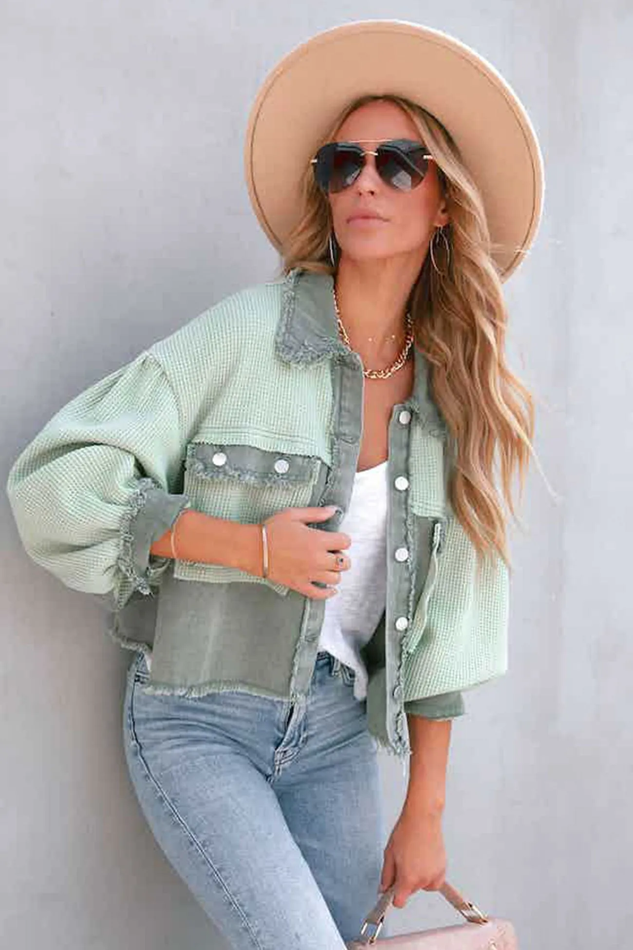 KAITLYN | Waffle Patchwork Denim Jacket