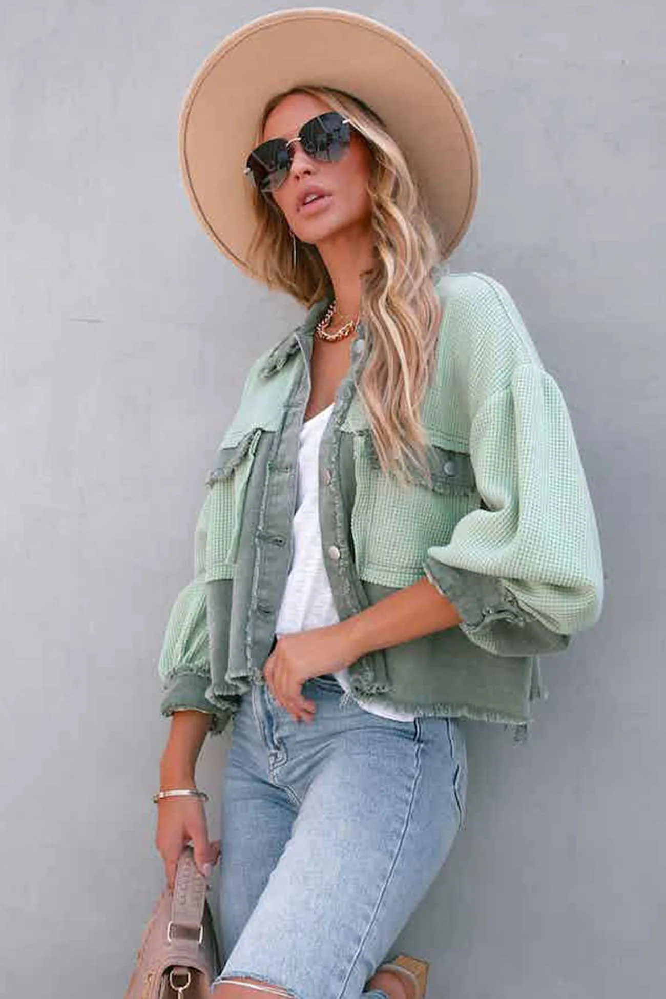 KAITLYN | Waffle Patchwork Denim Jacket