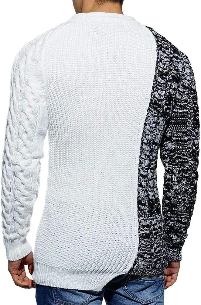 Karlywindow Men's Crew Neck Pullover Sweaters Slim Fit Long Sleeve Ribbed Knitted Twisted Warm Cozy Jumpers Sweater
