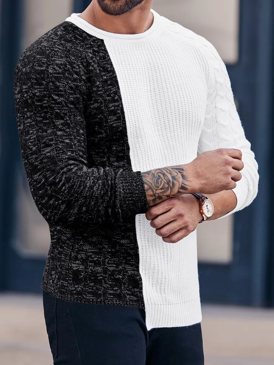 Karlywindow Men's Crew Neck Pullover Sweaters Slim Fit Long Sleeve Ribbed Knitted Twisted Warm Cozy Jumpers Sweater