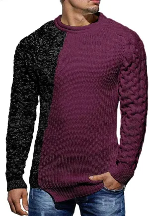 Karlywindow Men's Crew Neck Pullover Sweaters Slim Fit Long Sleeve Ribbed Knitted Twisted Warm Cozy Jumpers Sweater