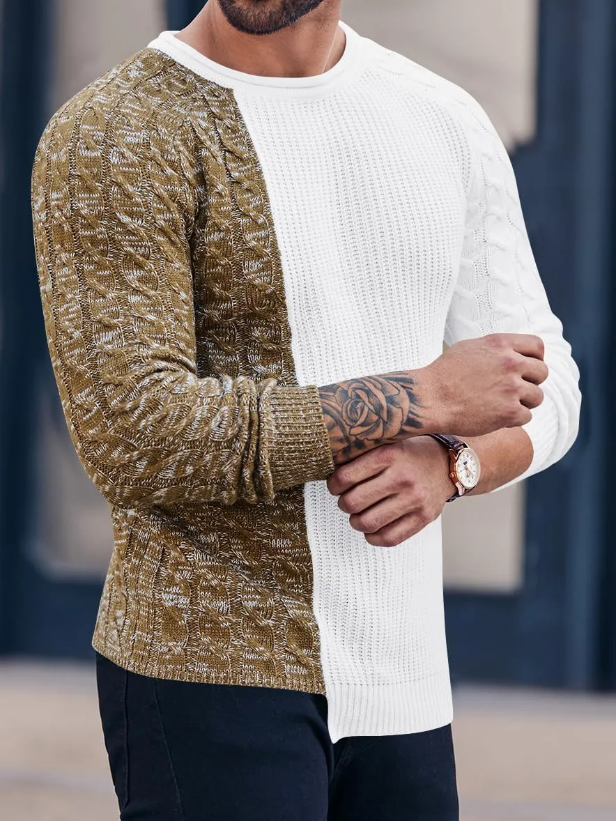 Karlywindow Men's Crew Neck Pullover Sweaters Slim Fit Long Sleeve Ribbed Knitted Twisted Warm Cozy Jumpers Sweater
