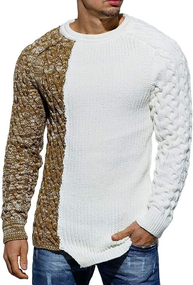 Karlywindow Men's Crew Neck Pullover Sweaters Slim Fit Long Sleeve Ribbed Knitted Twisted Warm Cozy Jumpers Sweater