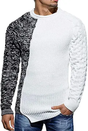 Karlywindow Men's Crew Neck Pullover Sweaters Slim Fit Long Sleeve Ribbed Knitted Twisted Warm Cozy Jumpers Sweater