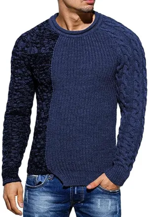 Karlywindow Men's Crew Neck Pullover Sweaters Slim Fit Long Sleeve Ribbed Knitted Twisted Warm Cozy Jumpers Sweater