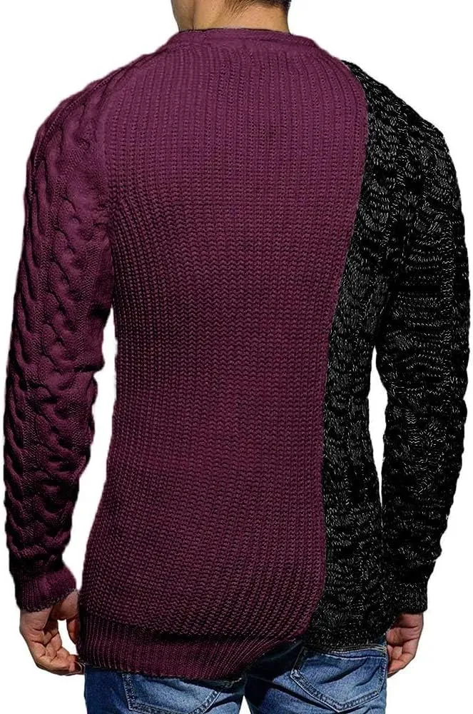 Karlywindow Men's Crew Neck Pullover Sweaters Slim Fit Long Sleeve Ribbed Knitted Twisted Warm Cozy Jumpers Sweater