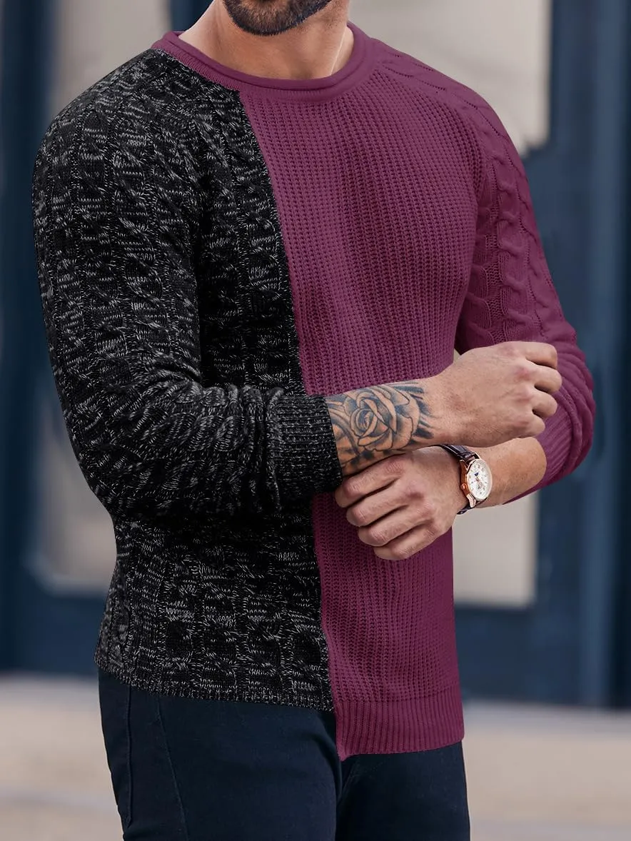 Karlywindow Men's Crew Neck Pullover Sweaters Slim Fit Long Sleeve Ribbed Knitted Twisted Warm Cozy Jumpers Sweater