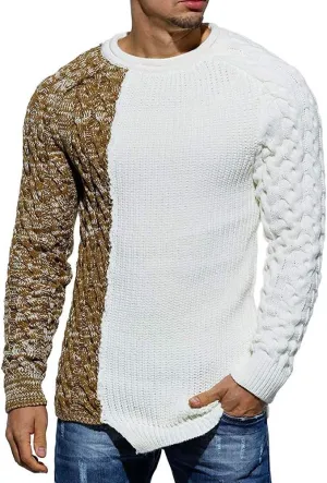 Karlywindow Men's Crew Neck Pullover Sweaters Slim Fit Long Sleeve Ribbed Knitted Twisted Warm Cozy Jumpers Sweater