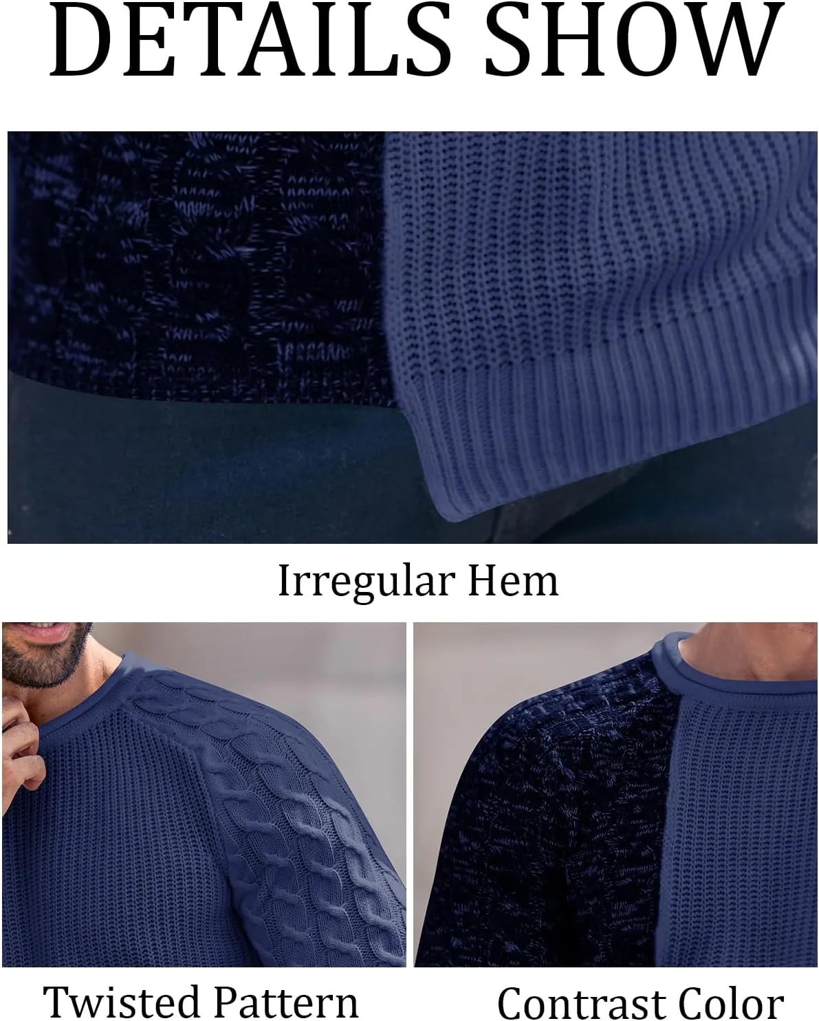Karlywindow Men's Crew Neck Pullover Sweaters Slim Fit Long Sleeve Ribbed Knitted Twisted Warm Cozy Jumpers Sweater