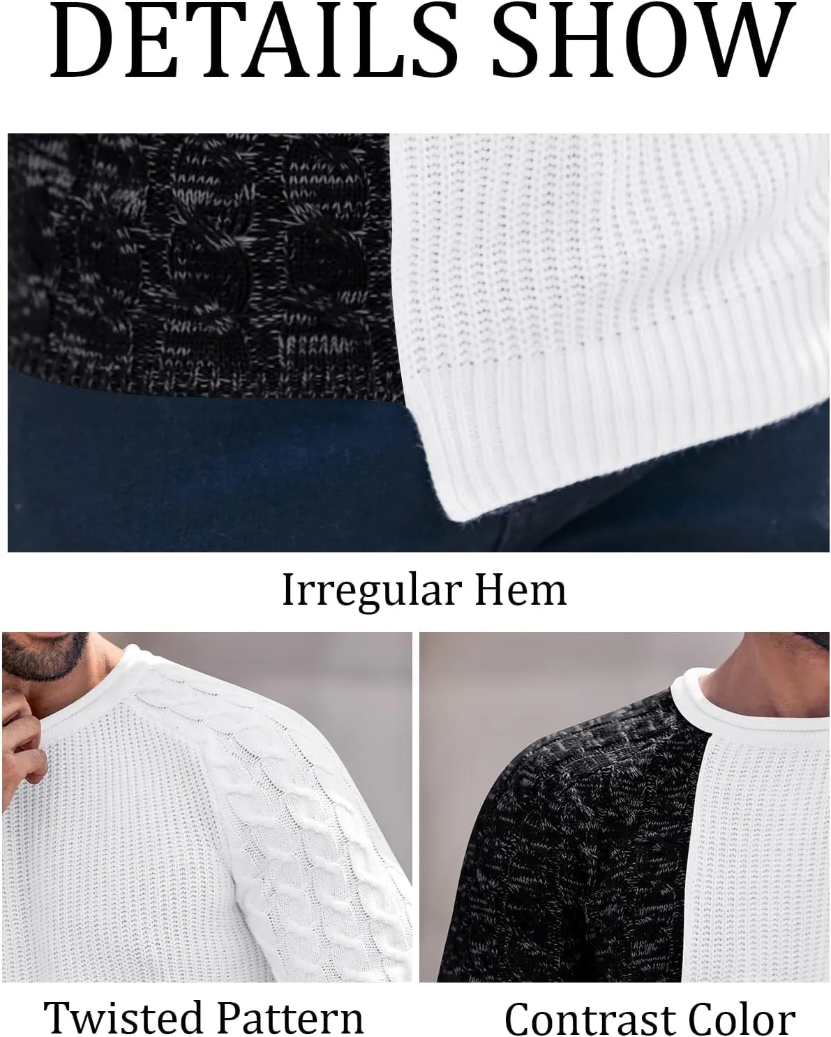 Karlywindow Men's Crew Neck Pullover Sweaters Slim Fit Long Sleeve Ribbed Knitted Twisted Warm Cozy Jumpers Sweater