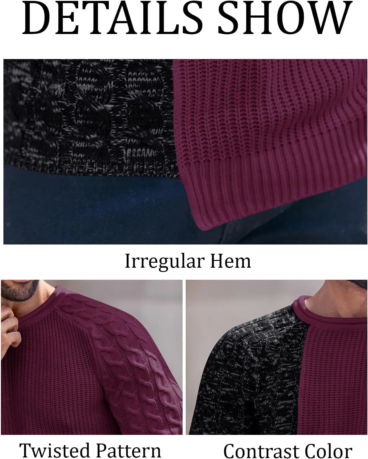 Karlywindow Men's Crew Neck Pullover Sweaters Slim Fit Long Sleeve Ribbed Knitted Twisted Warm Cozy Jumpers Sweater