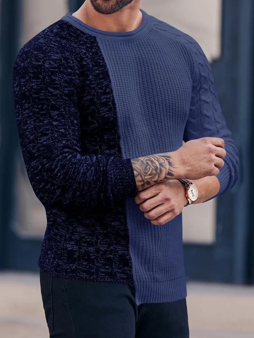 Karlywindow Men's Crew Neck Pullover Sweaters Slim Fit Long Sleeve Ribbed Knitted Twisted Warm Cozy Jumpers Sweater