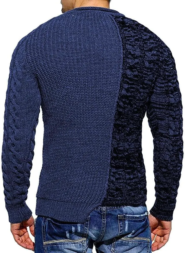 Karlywindow Men's Crew Neck Pullover Sweaters Slim Fit Long Sleeve Ribbed Knitted Twisted Warm Cozy Jumpers Sweater