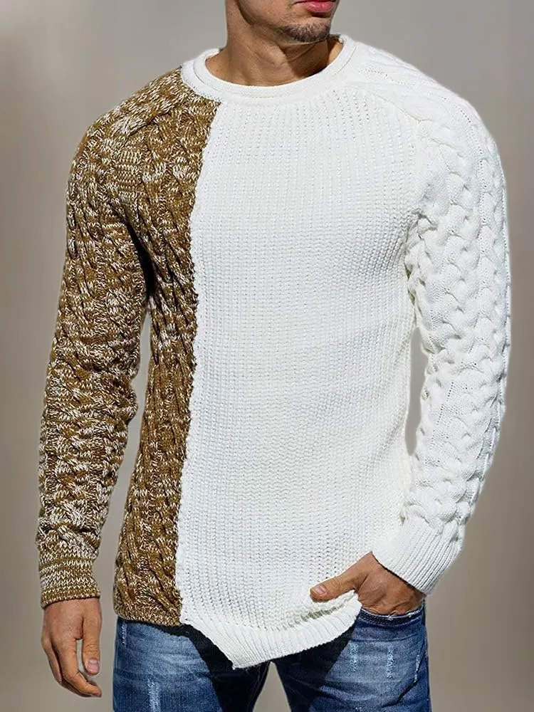 Karlywindow Men's Crew Neck Pullover Sweaters Slim Fit Long Sleeve Ribbed Knitted Twisted Warm Cozy Jumpers Sweater