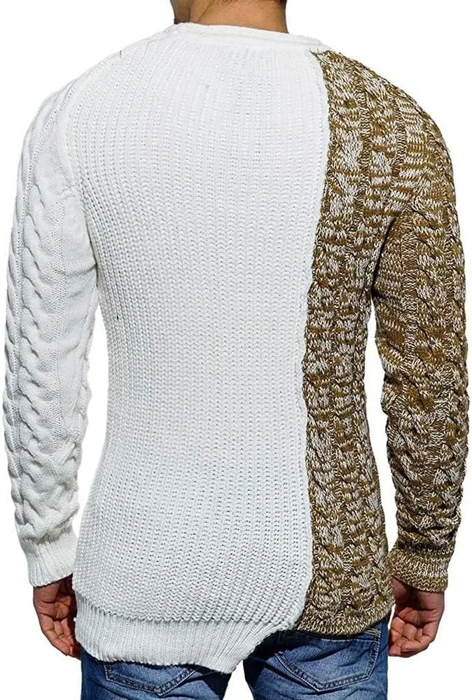 Karlywindow Men's Crew Neck Pullover Sweaters Slim Fit Long Sleeve Ribbed Knitted Twisted Warm Cozy Jumpers Sweater