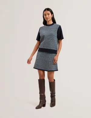 Katlaa Interest Knit Short Sleeve Tee Navy