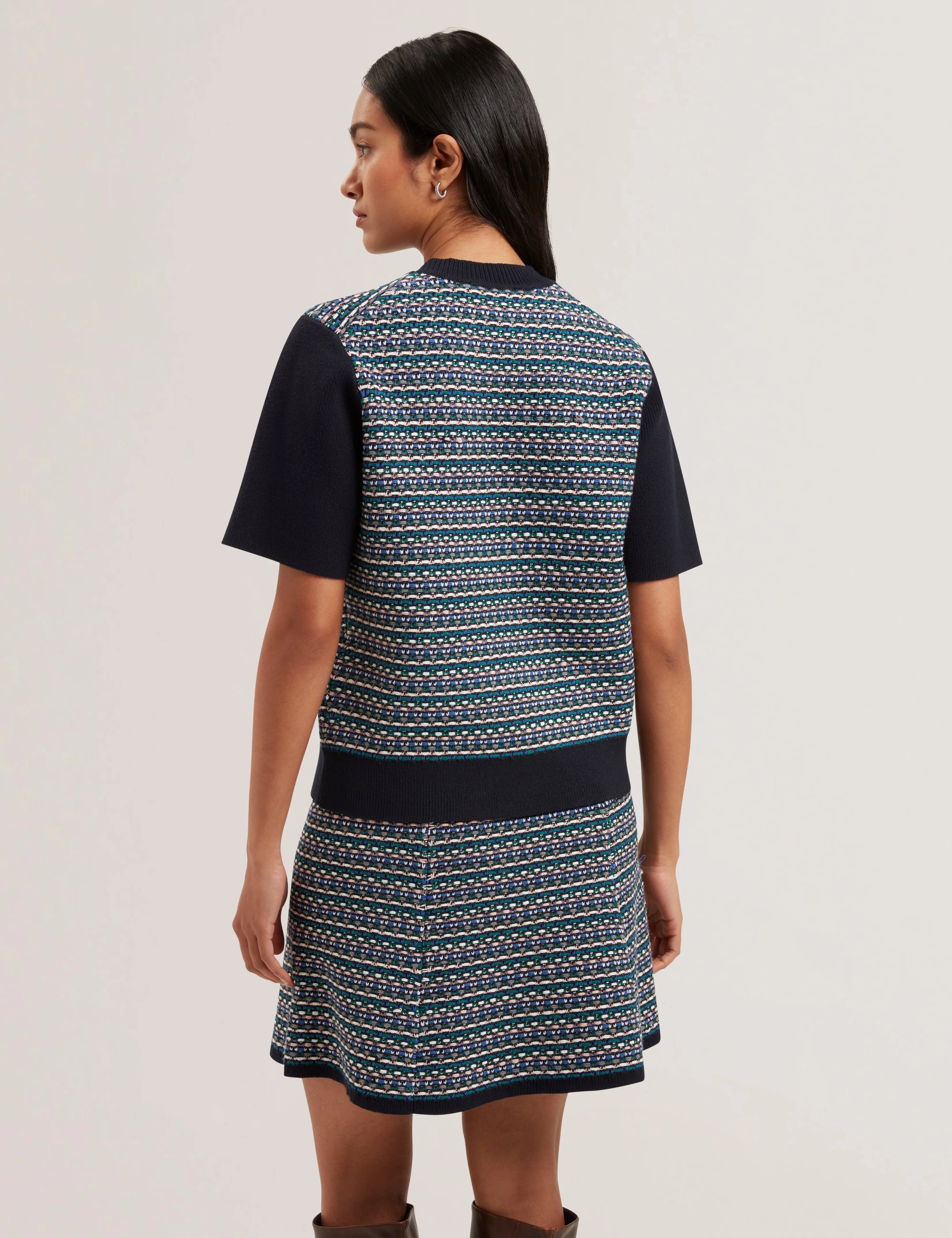 Katlaa Interest Knit Short Sleeve Tee Navy