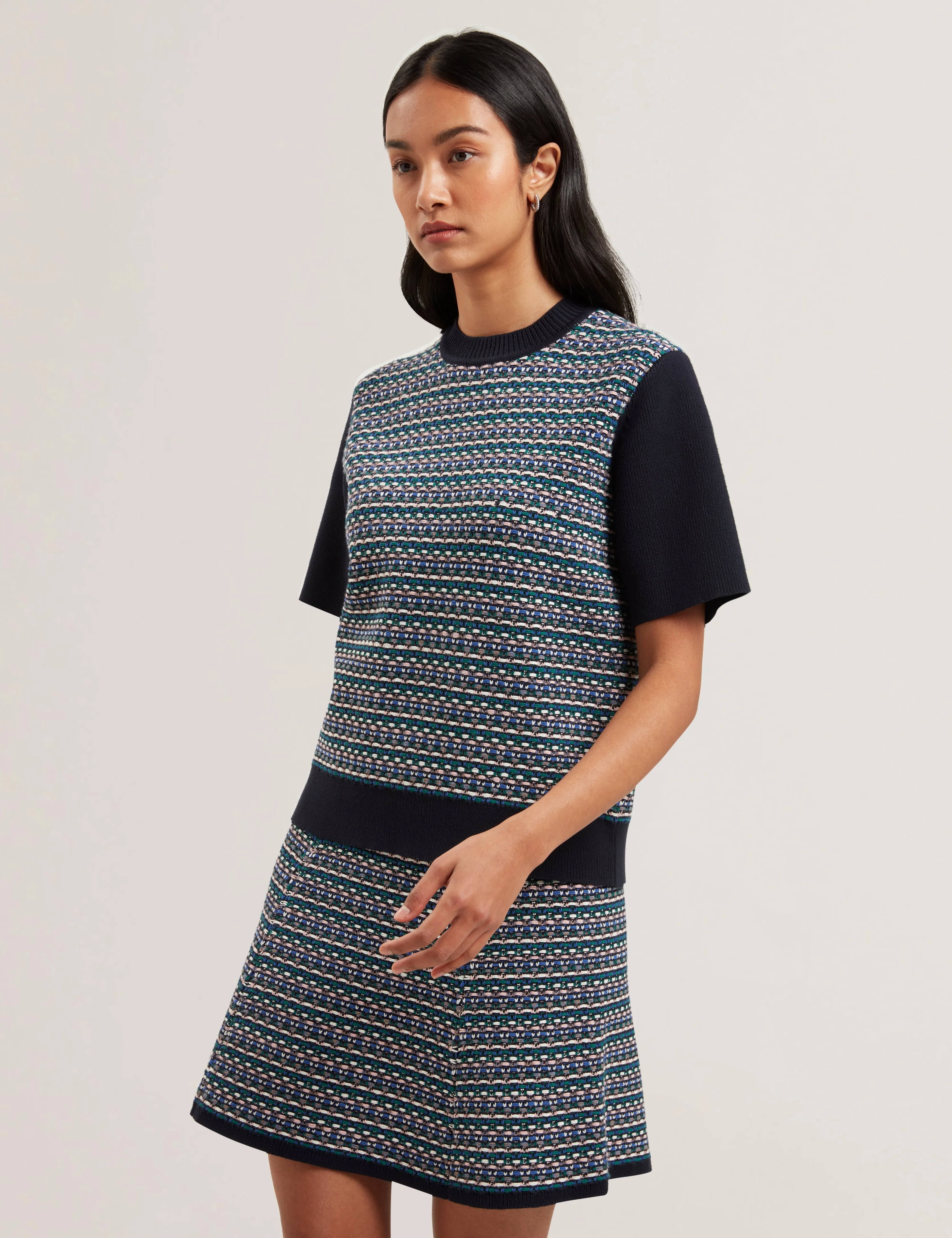 Katlaa Interest Knit Short Sleeve Tee Navy
