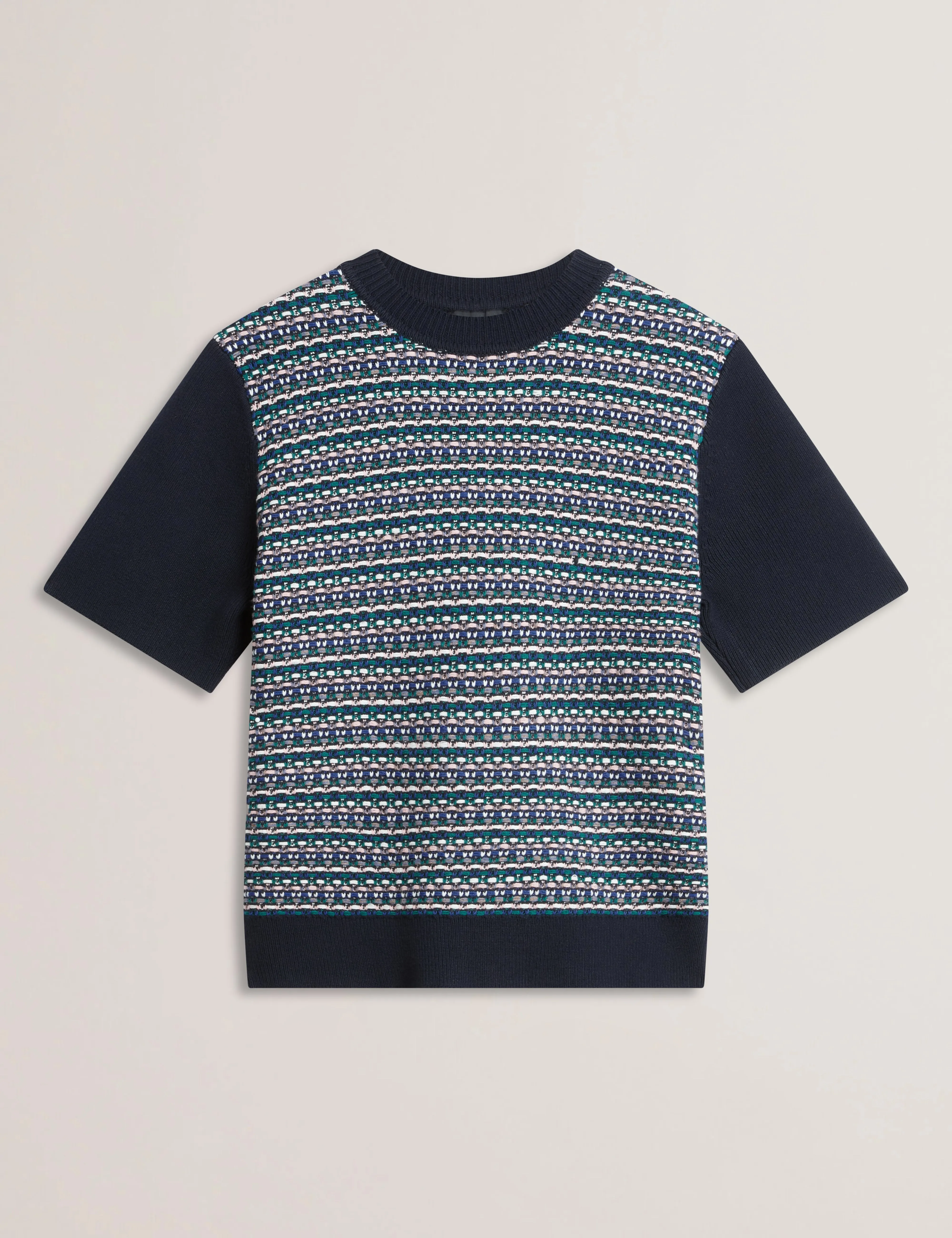 Katlaa Interest Knit Short Sleeve Tee Navy