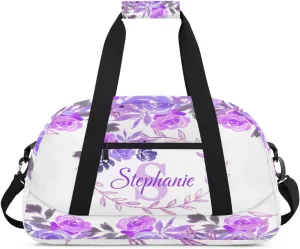 Kids Duffle Bag Personalized Gym Bag Overnight Bags, Ideal for Travel and Sports, Suitable for Men Women for Gym, Dance, Yoga, Durable Waterproof Sport Overnight Handbags Watercolor Flower Purple