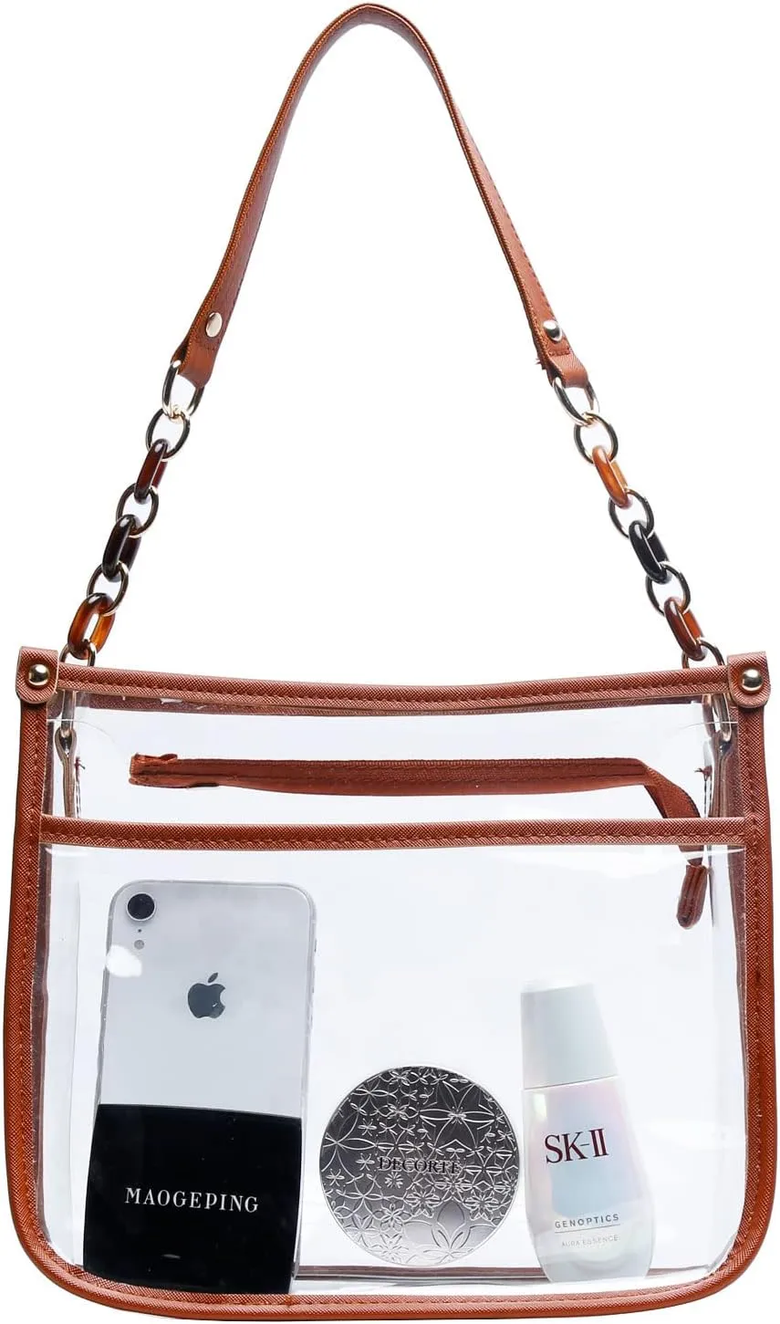 KKXIU Fashion Clear Crossbody Purse for Women and Teen Girls Stadium Approved PU Leather Concert Bag with Adjustable Strap