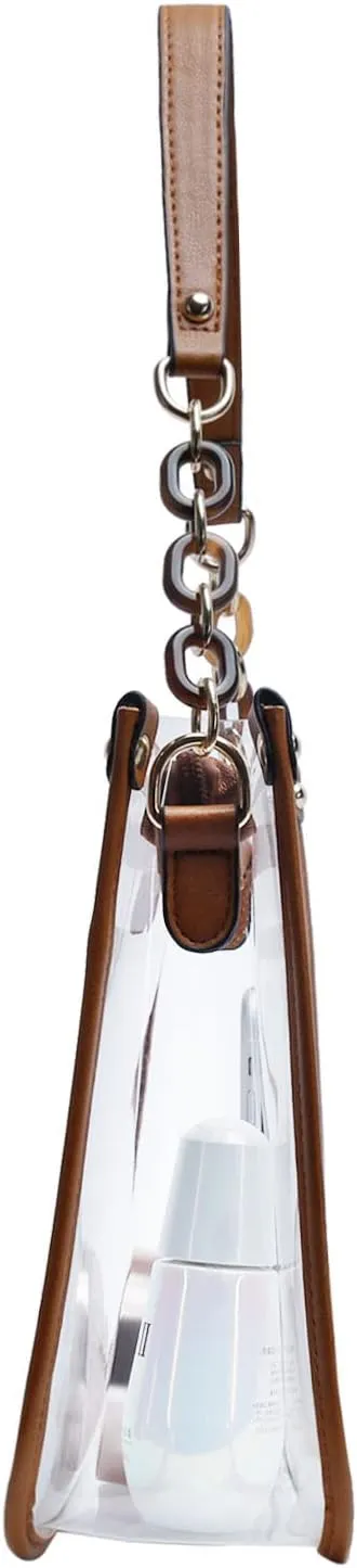 KKXIU Fashion Clear Crossbody Purse for Women and Teen Girls Stadium Approved PU Leather Concert Bag with Adjustable Strap