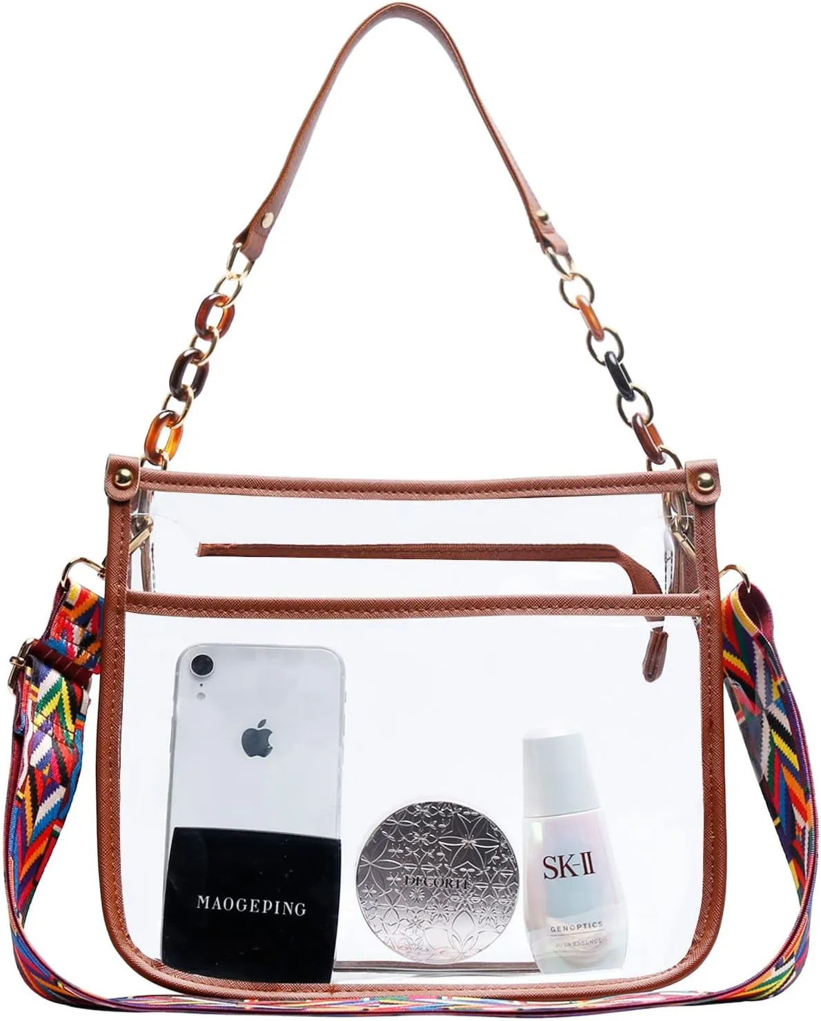 KKXIU Fashion Clear Crossbody Purse for Women and Teen Girls Stadium Approved PU Leather Concert Bag with Adjustable Strap
