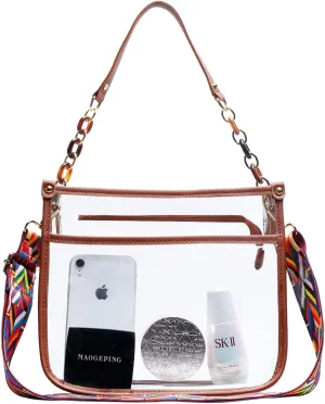 KKXIU Fashion Clear Crossbody Purse for Women and Teen Girls Stadium Approved PU Leather Concert Bag with Adjustable Strap