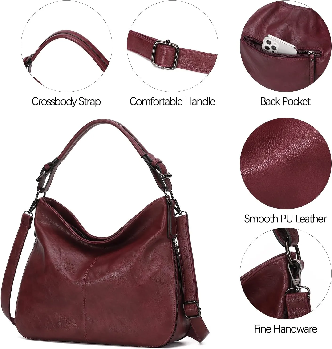 KL928 Large Purses for Women PU Leather Shoulder Handbag Crossbody Hobo Bags Ladies Tote Bags with Adjustable Shoulder Strap
