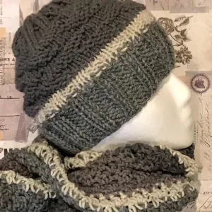 Knit Hat Crocheted Scarf