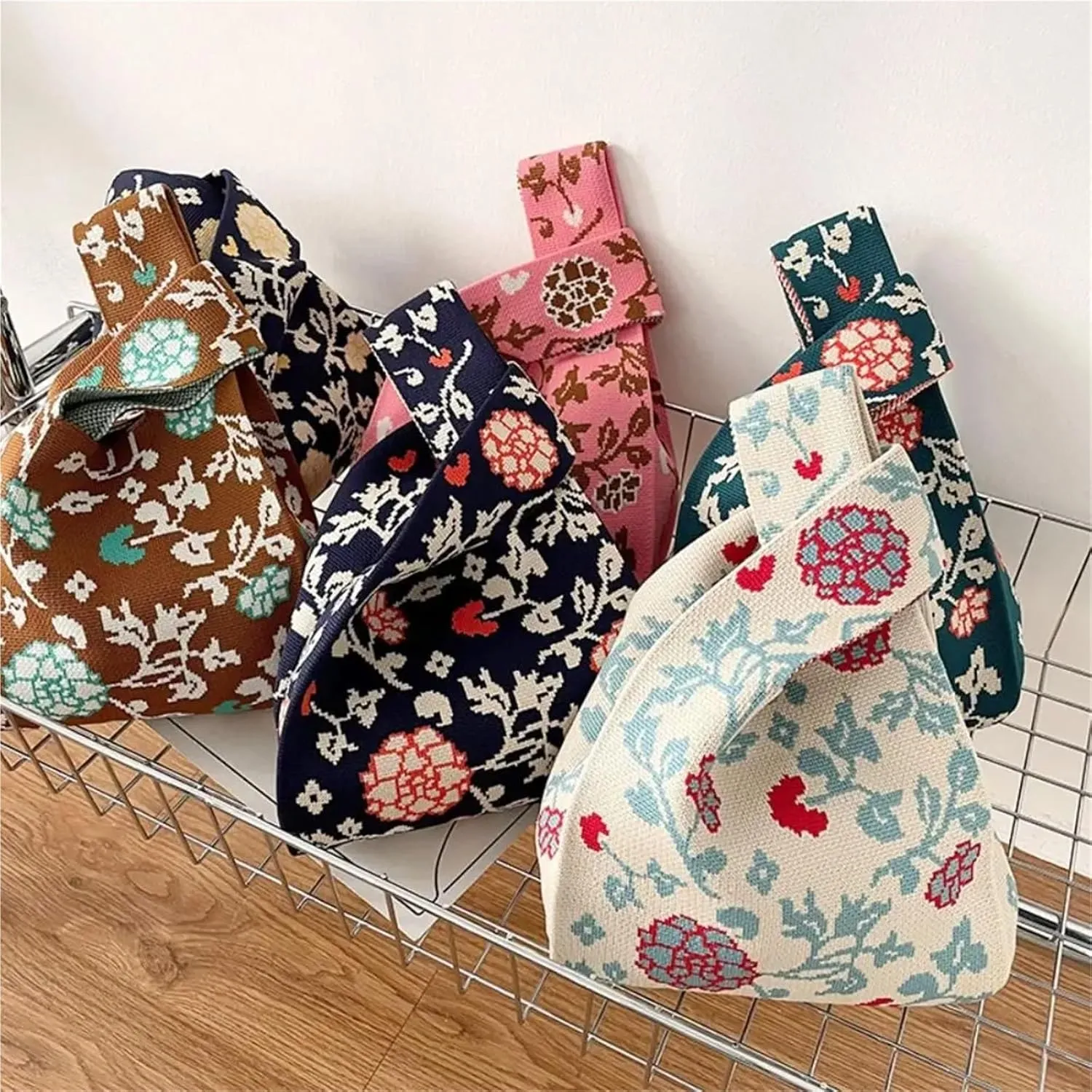 Knot Wrist Bag Mini Women Girls Shoulder Bag Tote Bag Knot Wrist Bag Handmade Knit Handbag